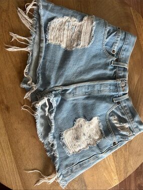 Levi's Light Blue Distressed Frayed Hem Denim Shorts 501